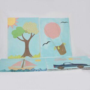 Set Of 4 Handmade Art On Canvas Collage Children Nursery Room Decor 16" by 12"